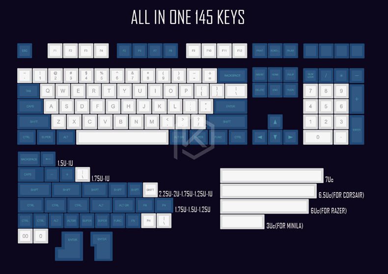 Laser Engraving Keycap  Blue And White Mechanical Keyboard