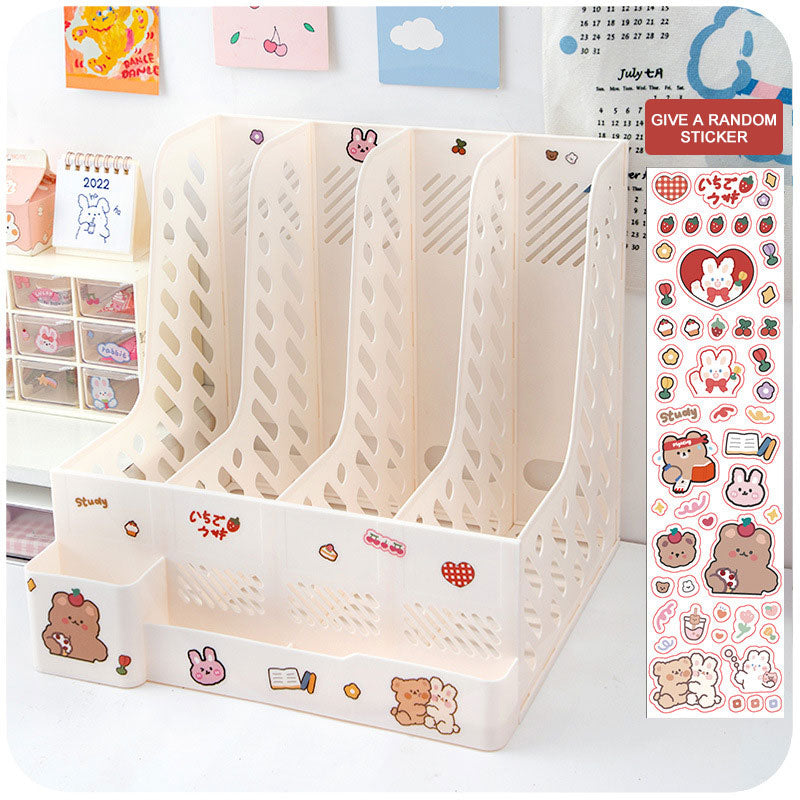 Kawaii Desk Organizer File Tray Book Stand Office Rack