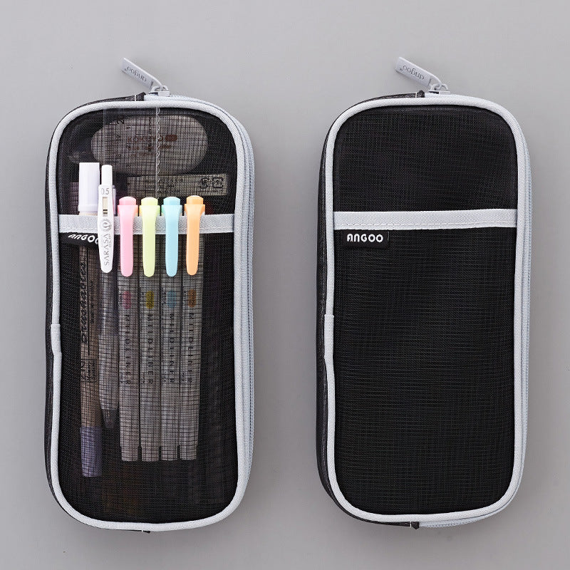 Mesh Pen Case Transparent Solid Color Stationery Storage Bag