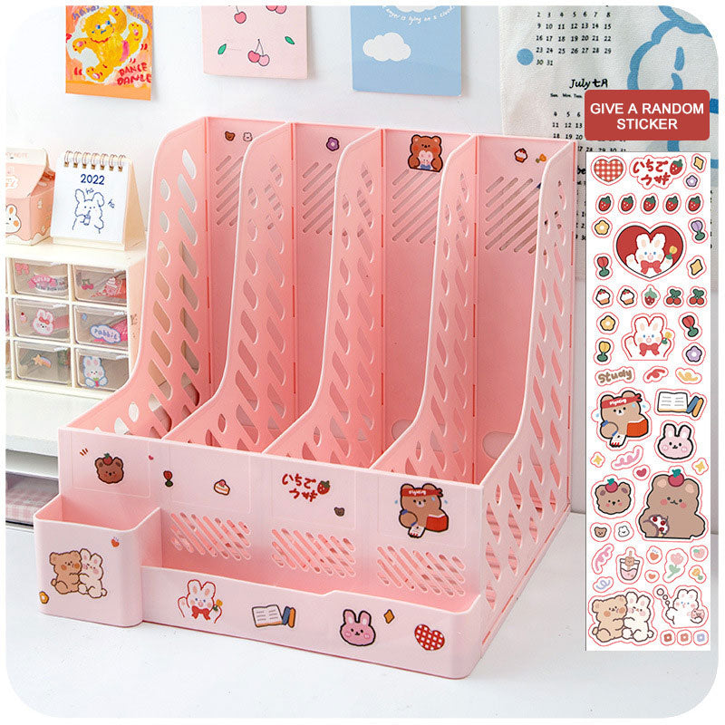 Kawaii Desk Organizer File Tray Book Stand Office Rack